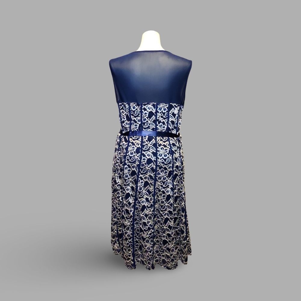 Elegant Navy and White Embroidered Dress By Candlelight Women's Fairycore Formal - Picture 5 of 11